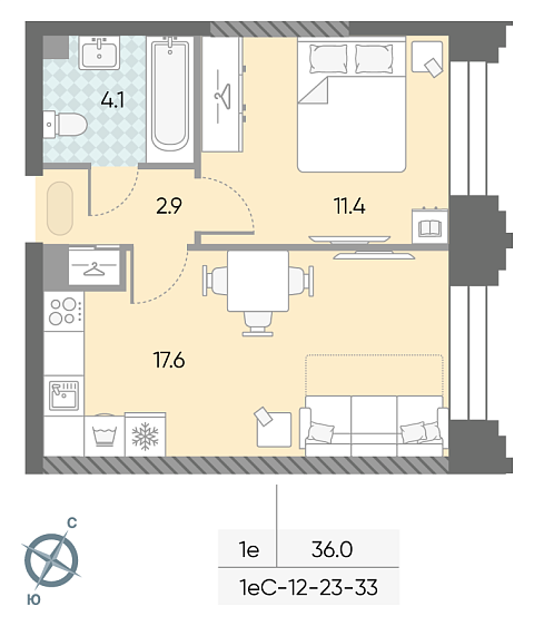 студия, 36 м², 31 этаж 