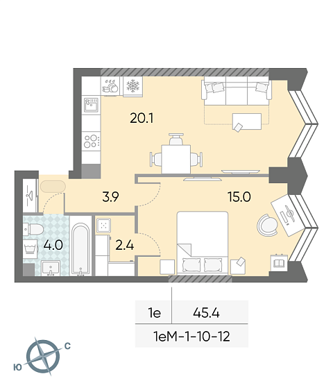 студия, 45.4 м², 11 этаж 