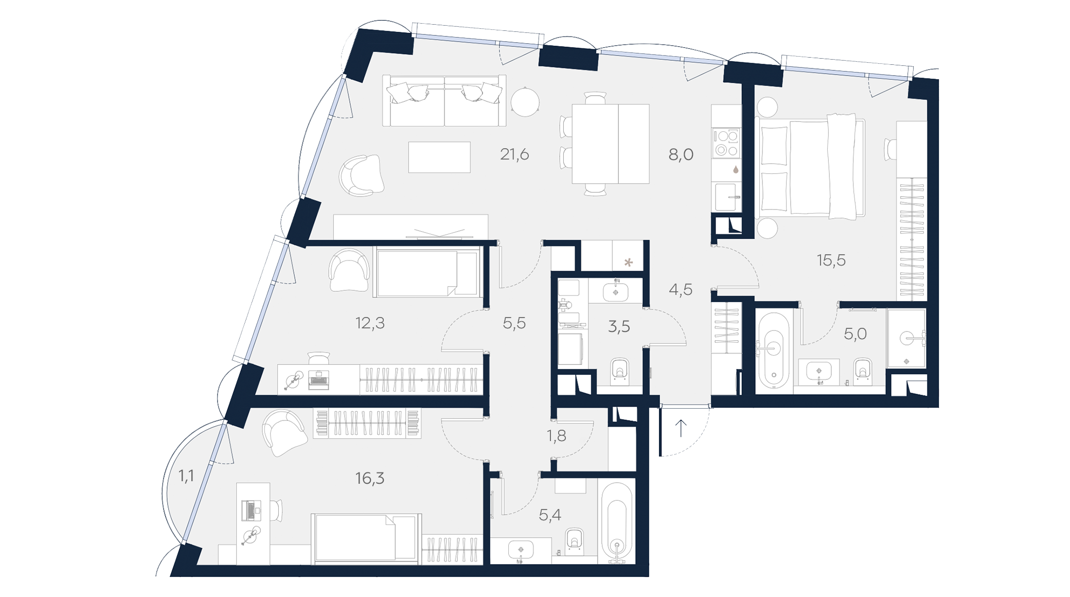 3 комн. квартира, 100.5 м², 6 этаж 