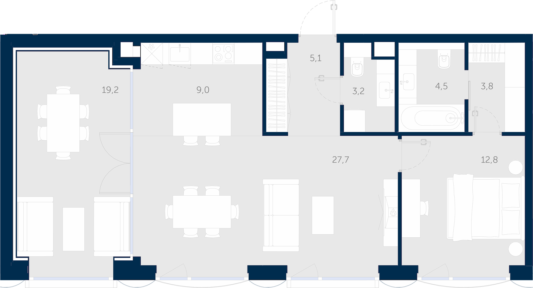 1 комн. квартира, 85.3 м², 13 этаж 
