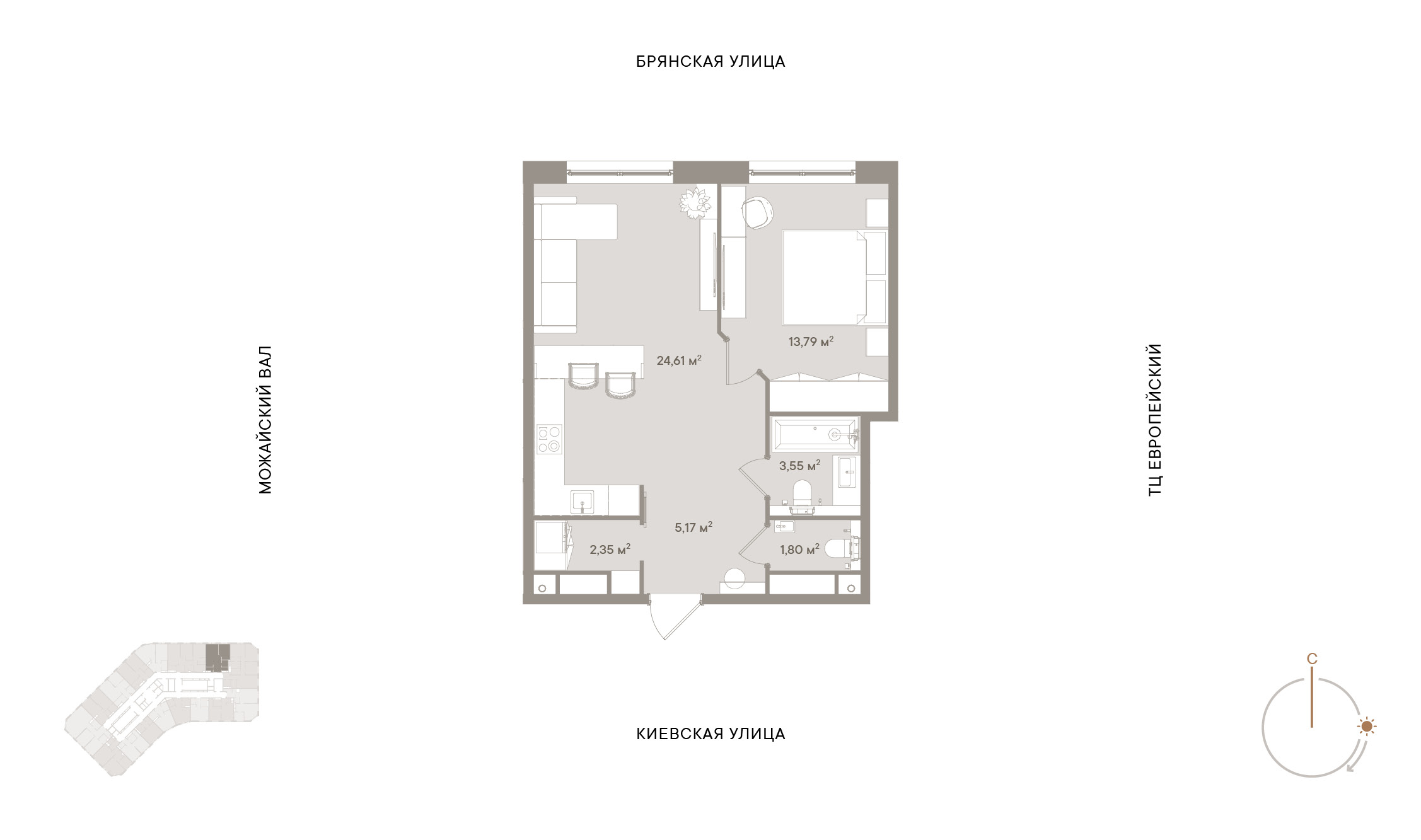 1 комн. квартира, 51.3 м², 3 этаж 
