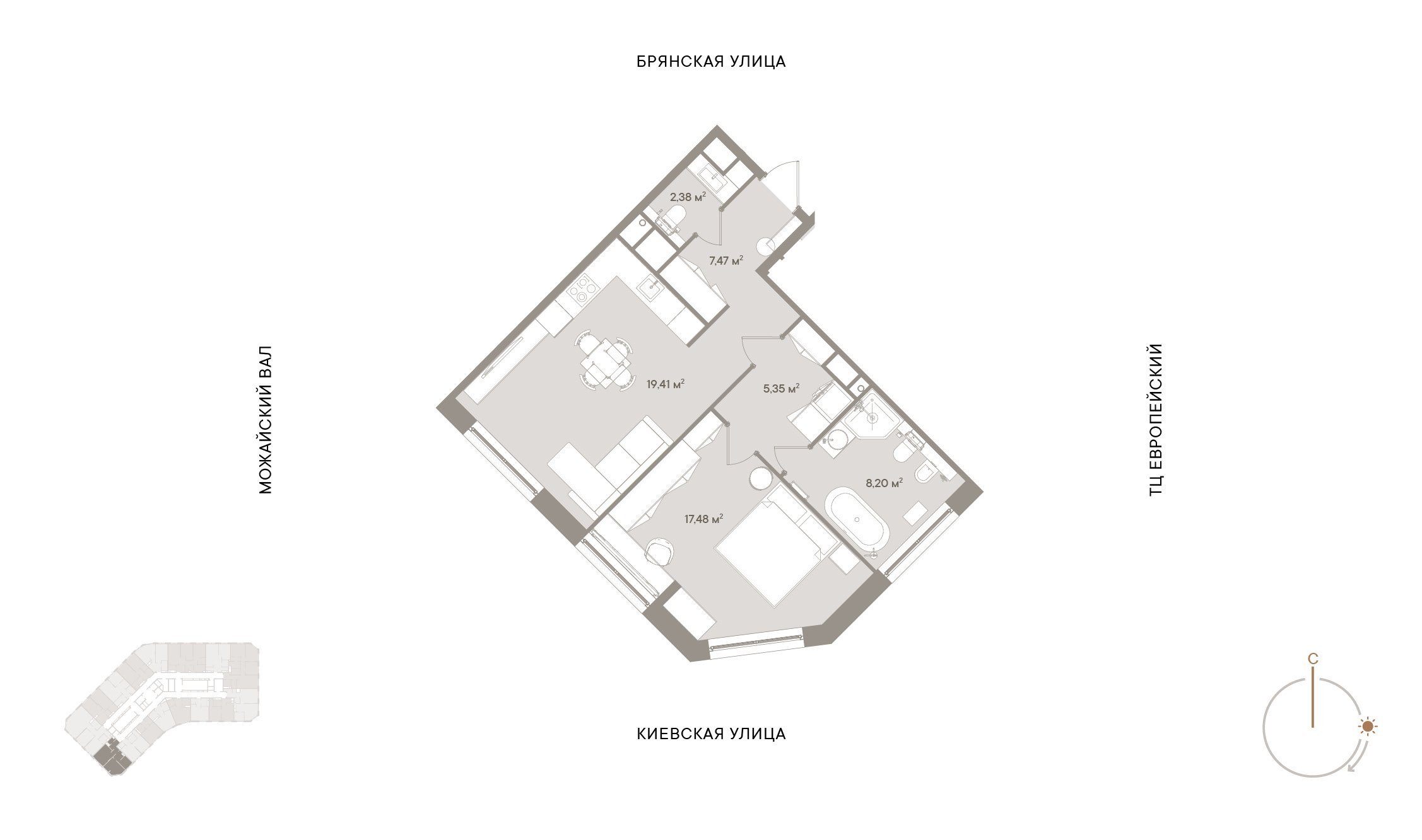 1 комн. квартира, 60.3 м², 5 этаж 
