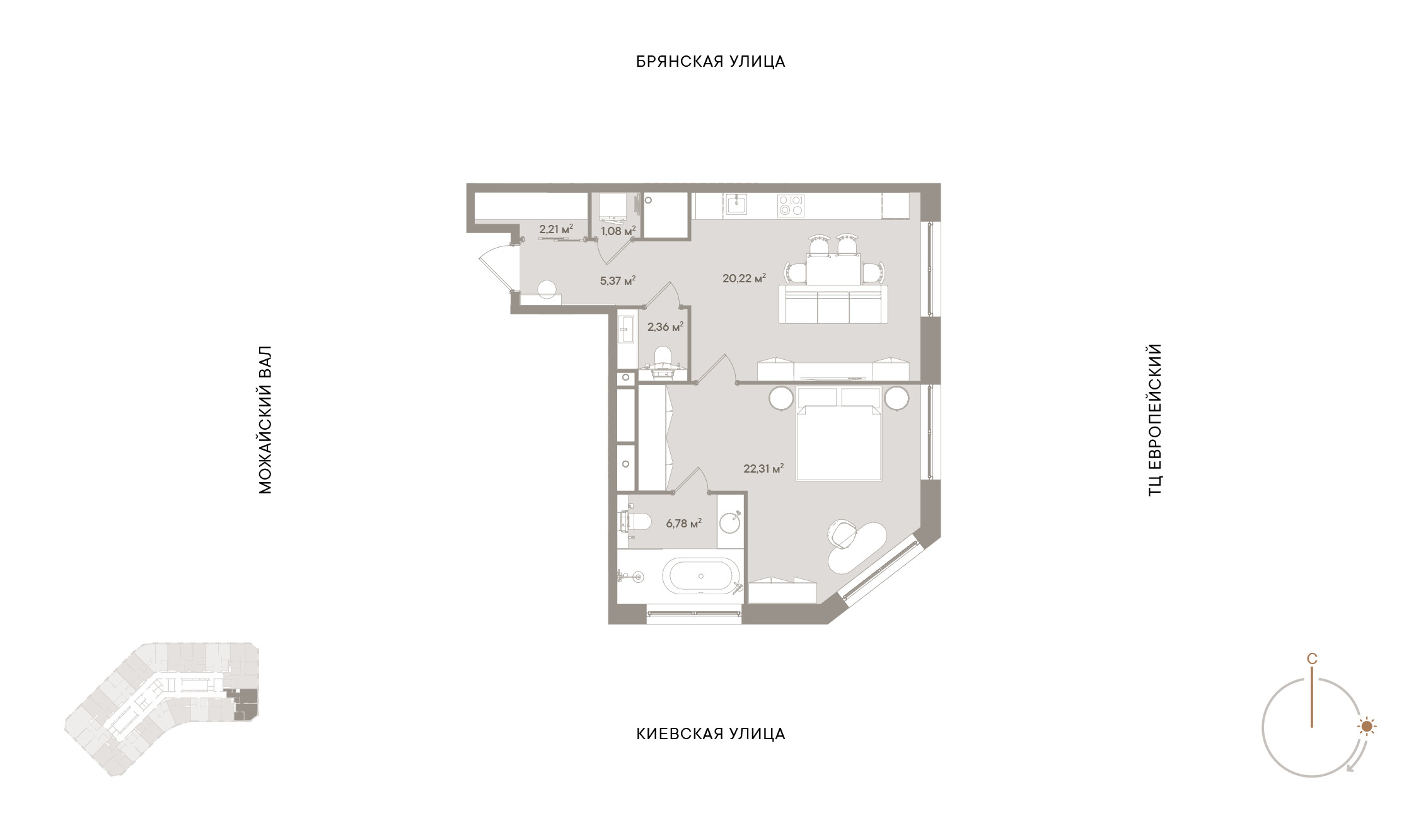 1 комн. квартира, 60.3 м², 5 этаж 