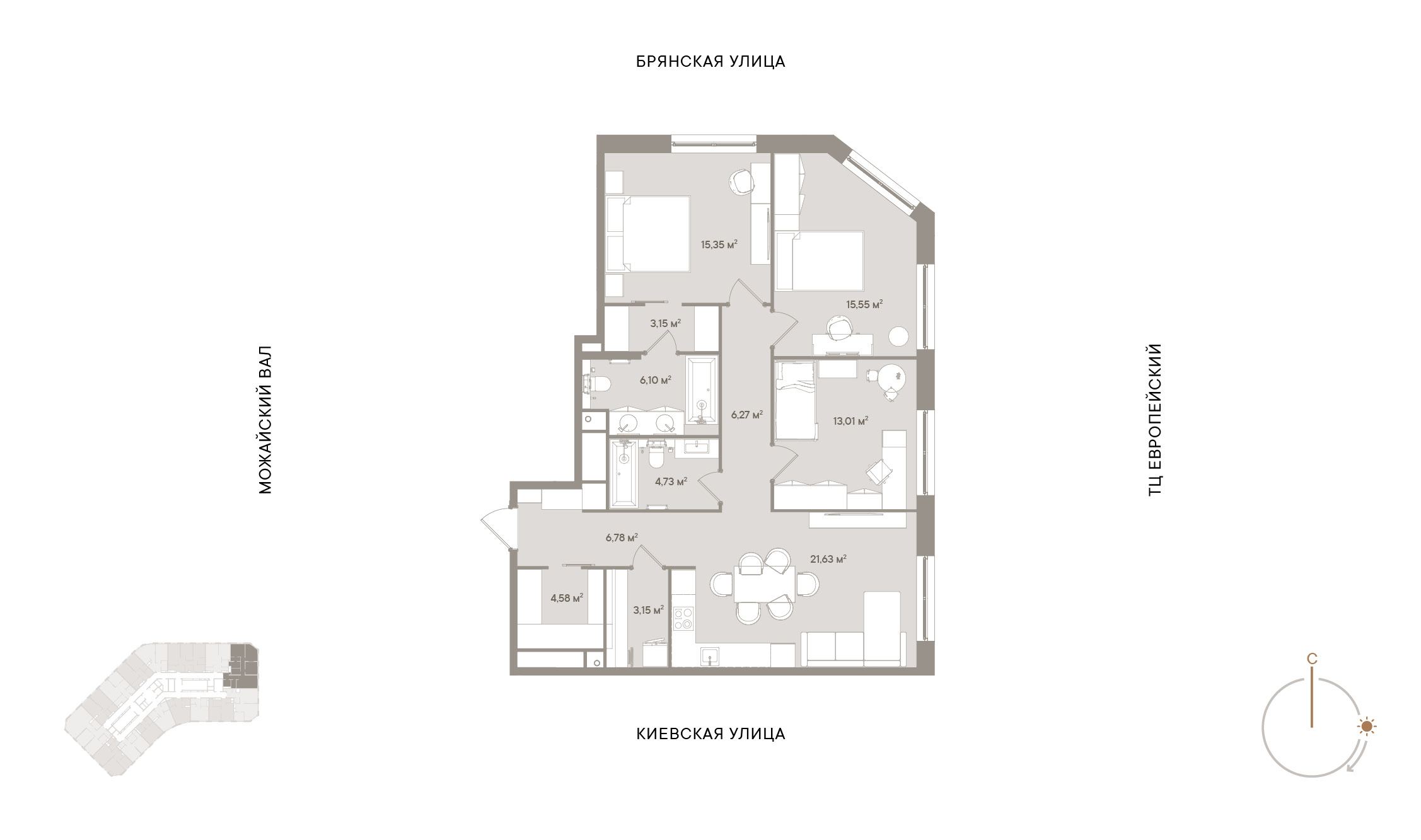 3 комн. квартира, 100.3 м², 5 этаж 