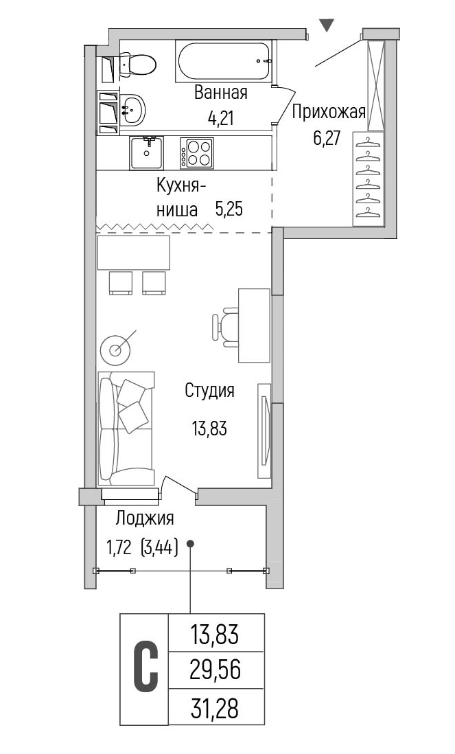 студия, 31.3 м², 8 этаж 