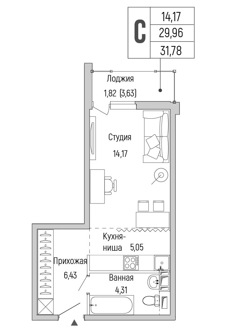студия, 31.8 м², 8 этаж 