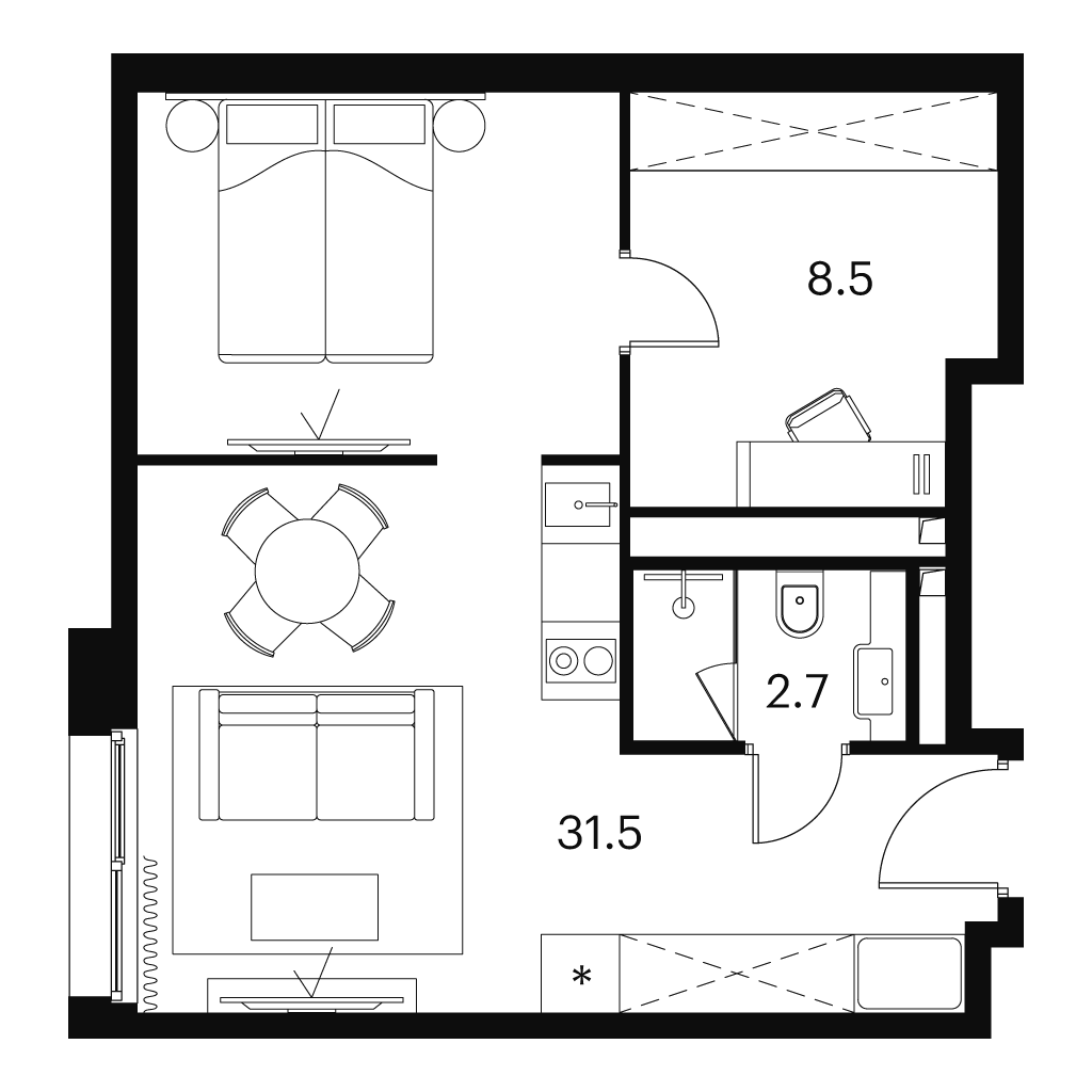 студия, 42.7 м², 4 этаж 