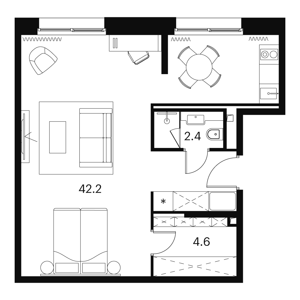 студия, 49.2 м², 2 этаж 