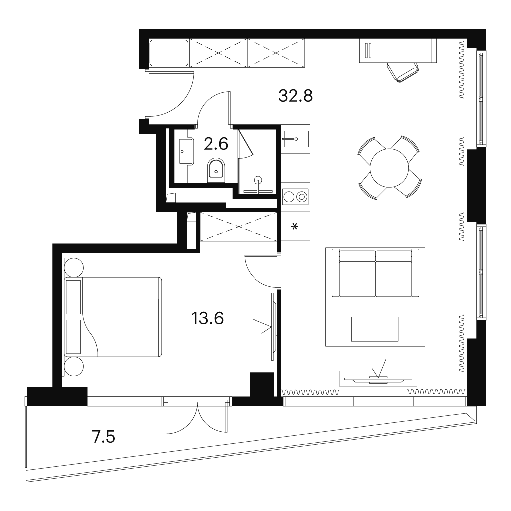 студия, 56.5 м², 4 этаж 