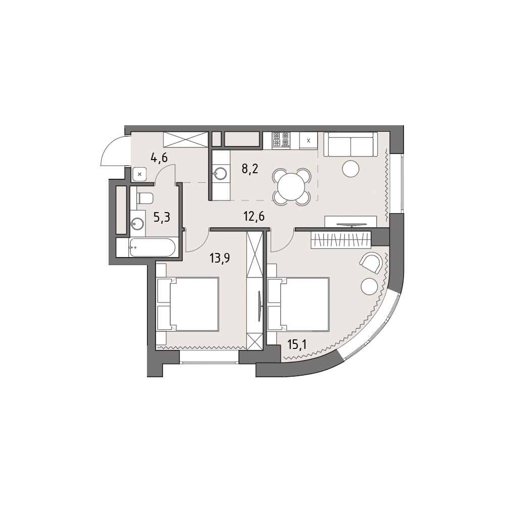 3 комн. квартира, 59.6 м², 18 этаж 