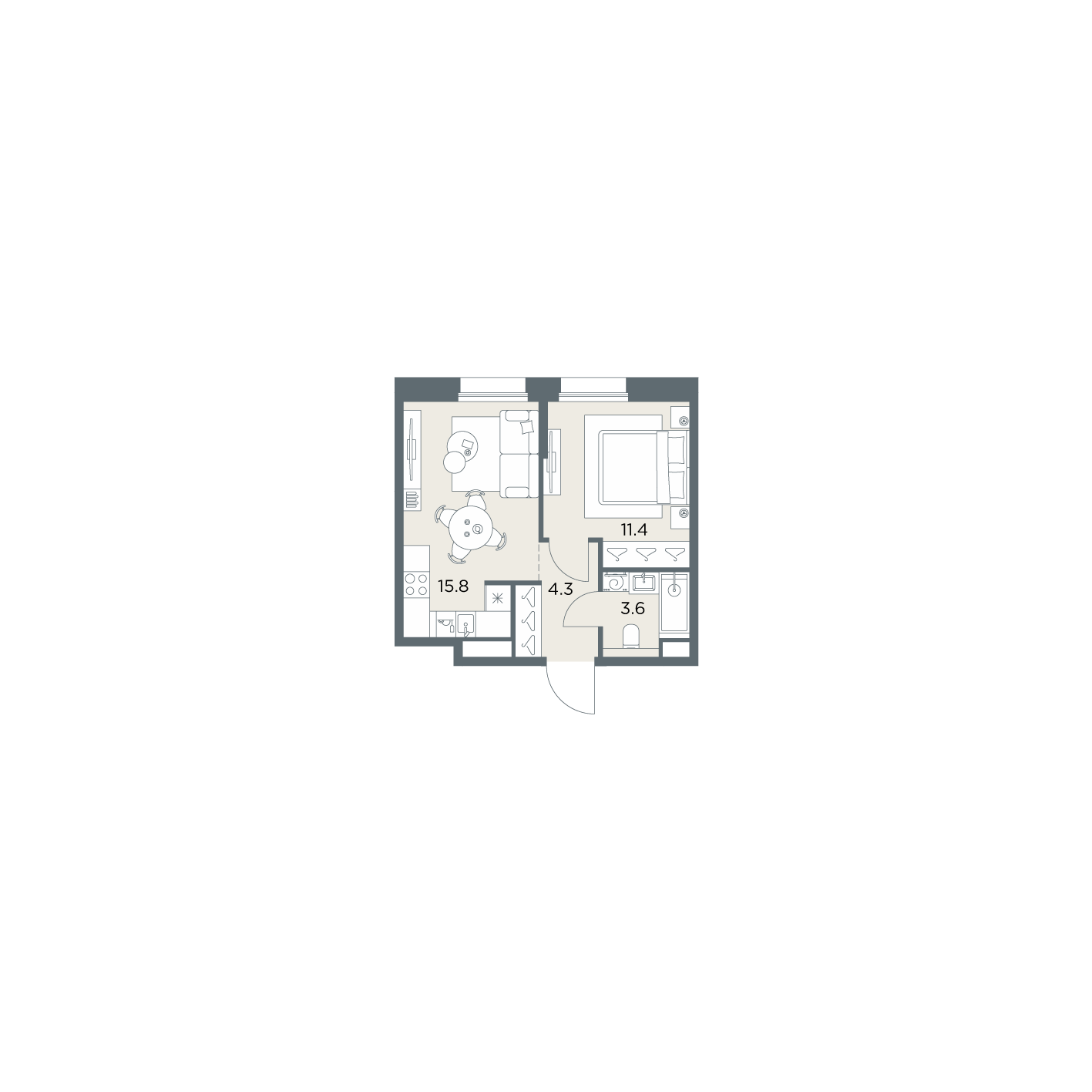 1 комн. квартира, 35.1 м², 2 этаж  (из 6)