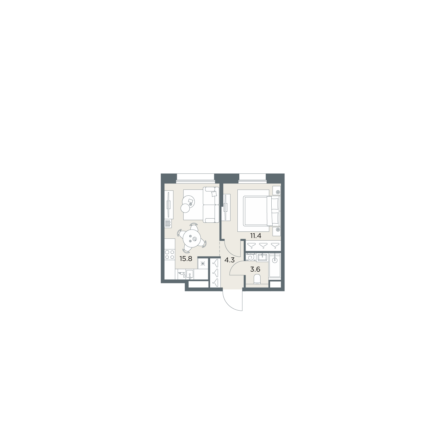 1 комн. квартира, 35.1 м², 5 этаж  (из 6)
