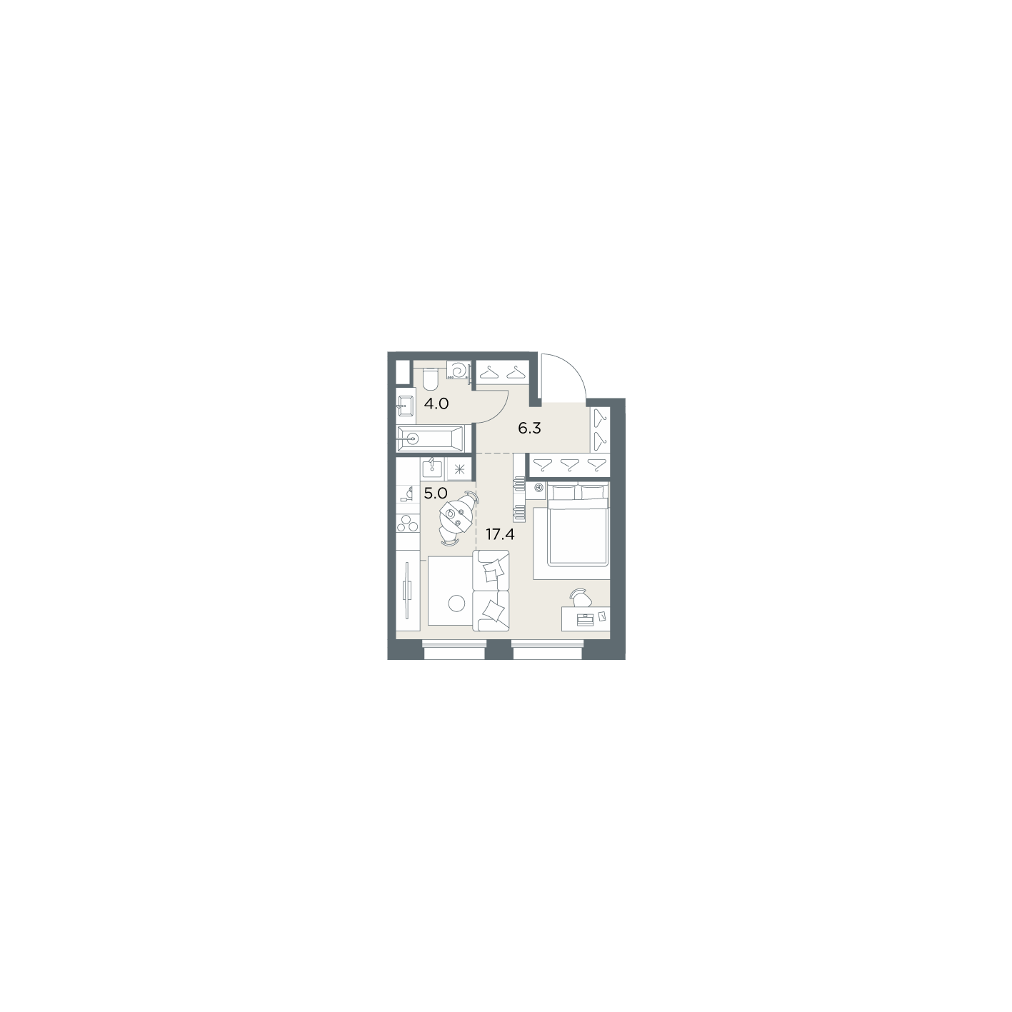студия, 32.7 м², 2 этаж  (из 6)