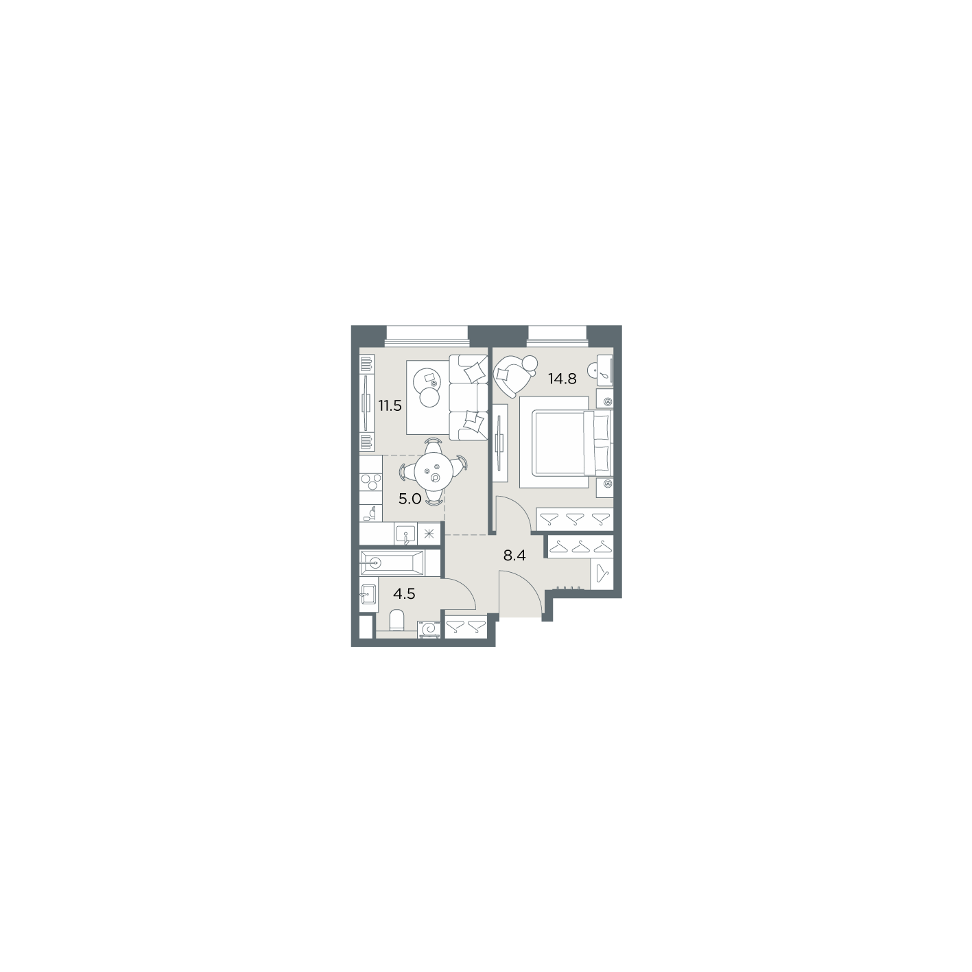 2 комн. квартира, 44.2 м², 3 этаж  (из 6)