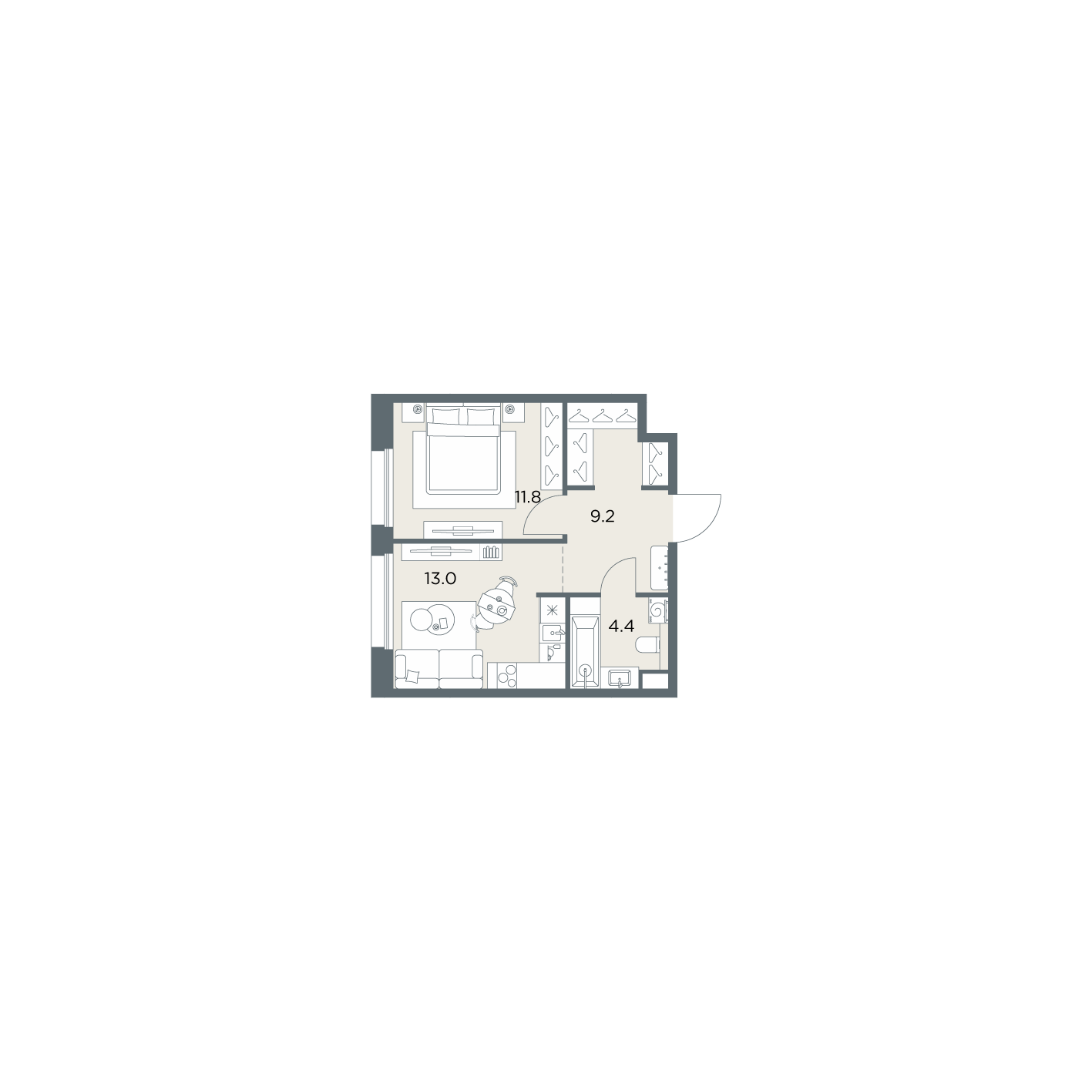 1 комн. квартира, 38.4 м², 3 этаж  (из 6)