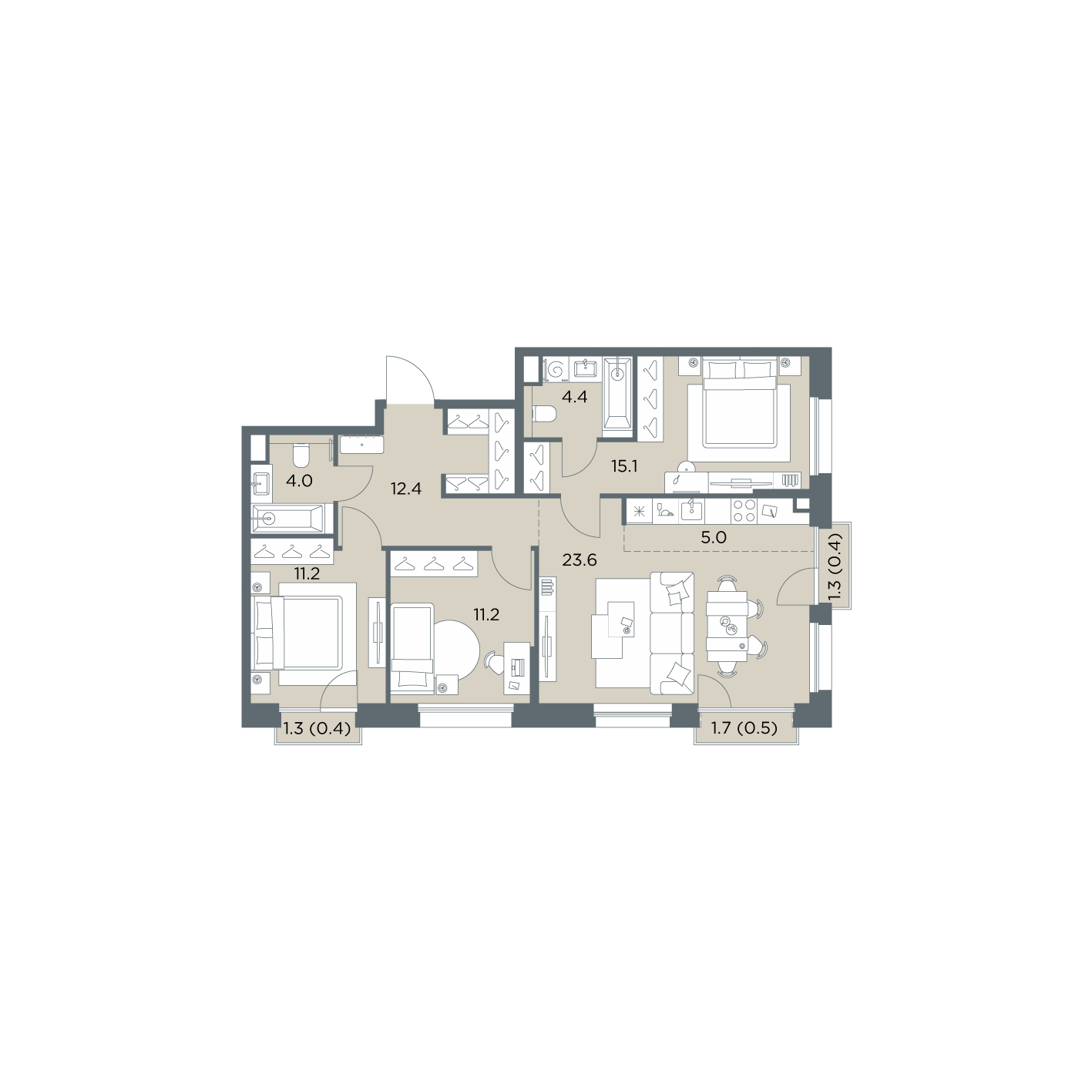 4 комн. квартира, 88.2 м², 4 этаж  (из 6)