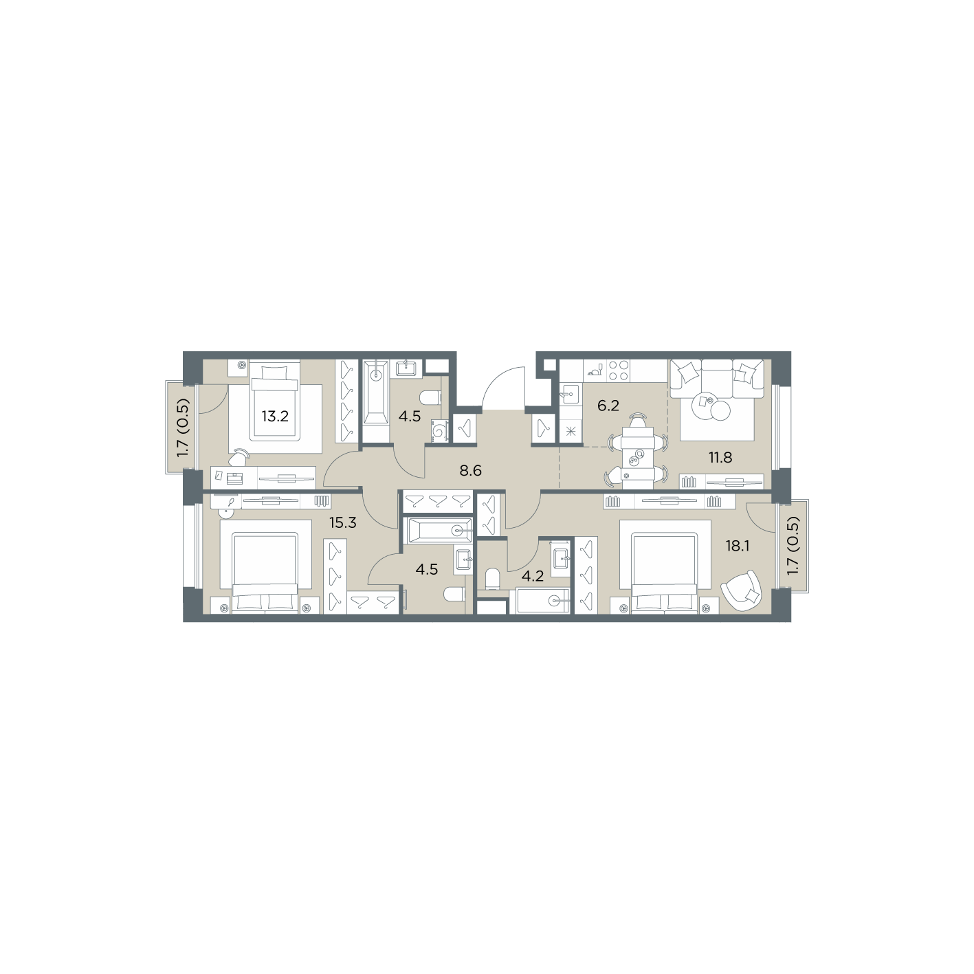 4 комн. квартира, 87.4 м², 4 этаж  (из 6)