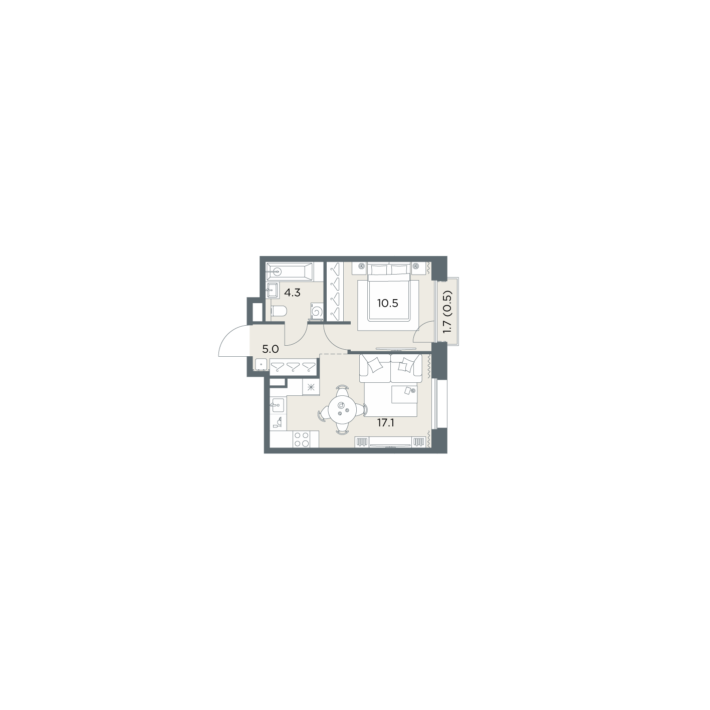 1 комн. квартира, 37.4 м², 4 этаж  (из 6)