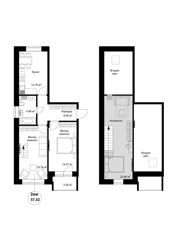 3 комн. квартира, 79.5 м², 3 этаж 