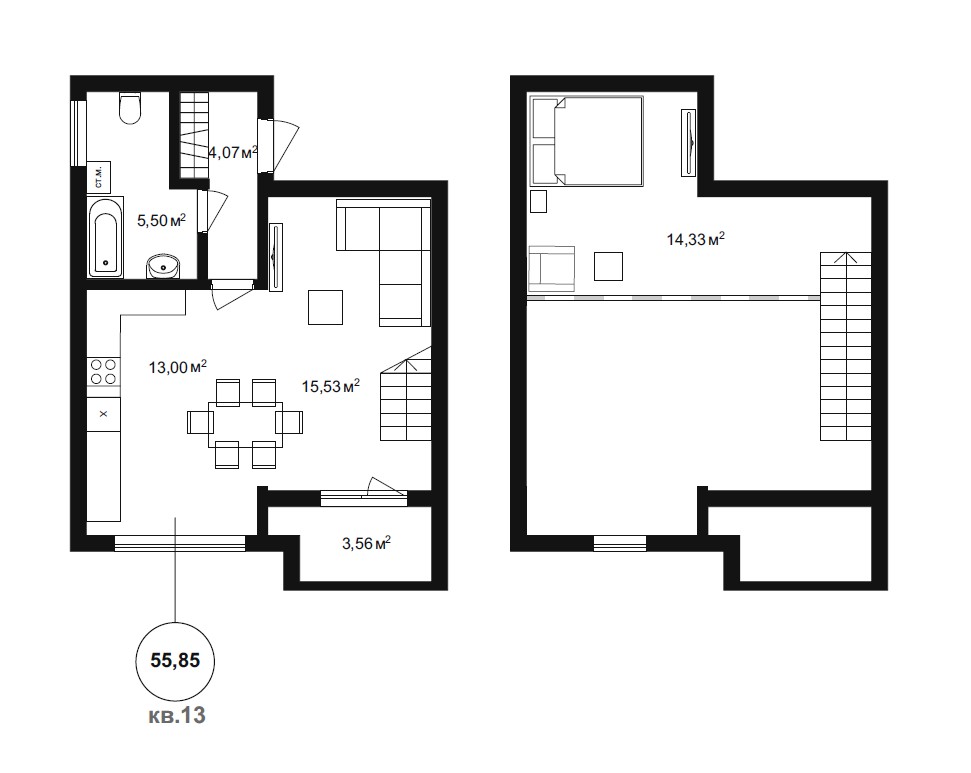 2 комн. квартира, 56.5 м², 4 этаж 
