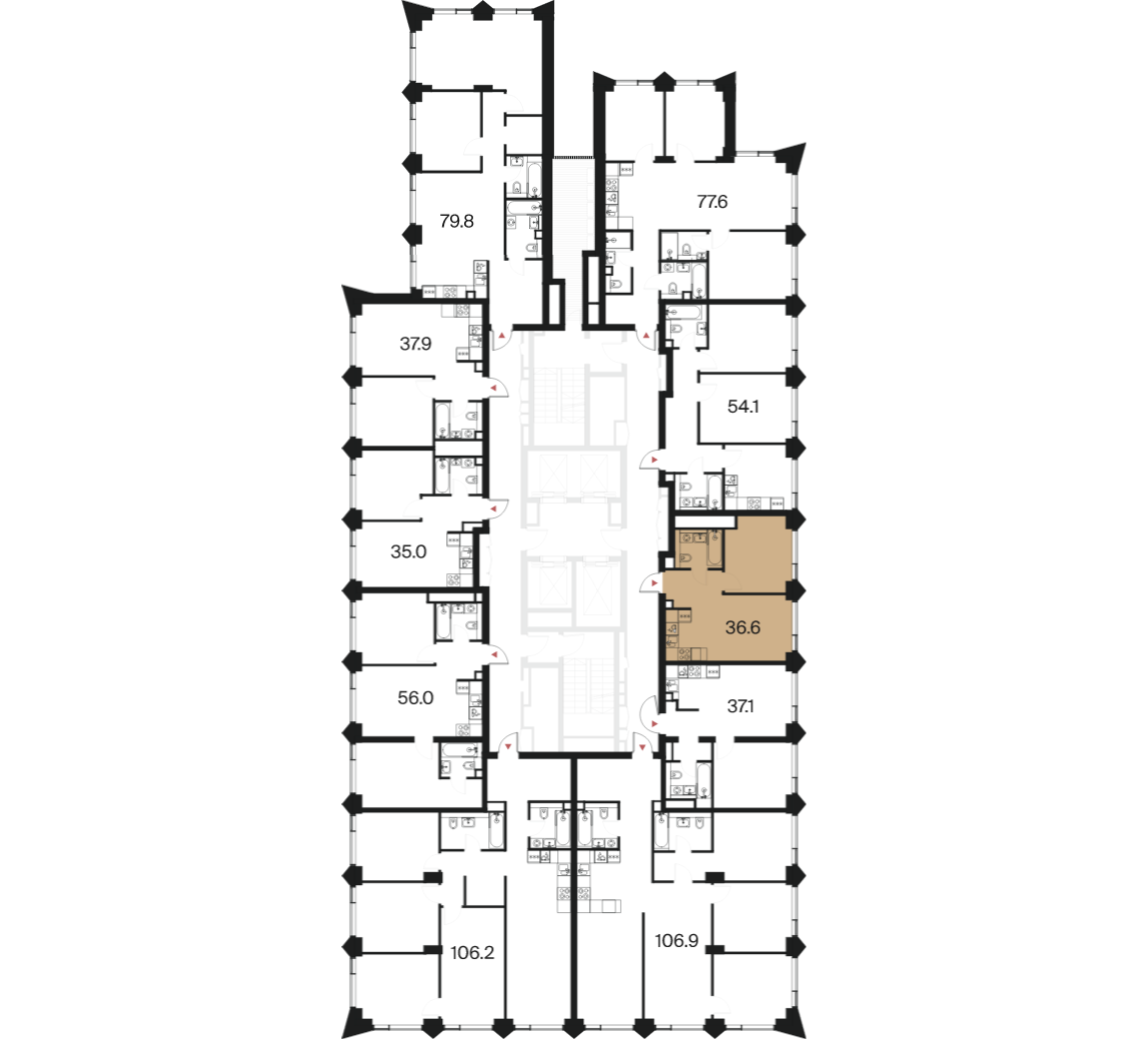 1 комн. квартира, 36.6 м², 39 этаж  (из 44)