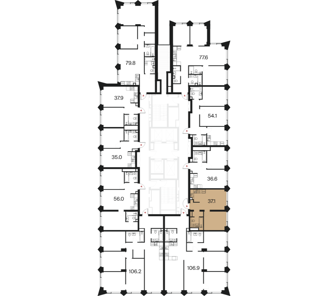 1 комн. квартира, 37.1 м², 41 этаж  (из 44)