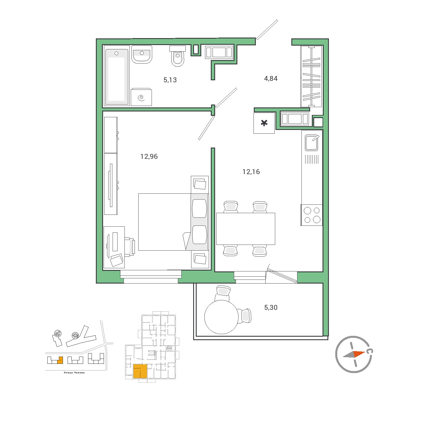 1 комн. квартира, 36.9 м², 7 этаж 