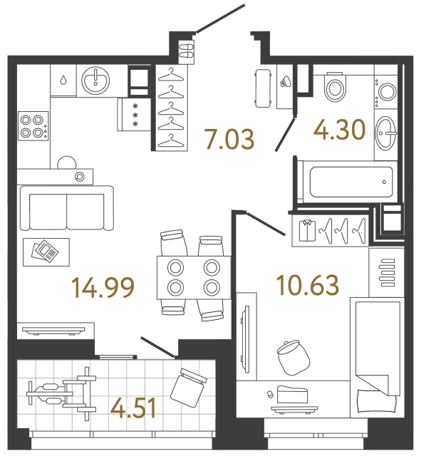 1 комн. квартира, 37 м², 8 этаж 