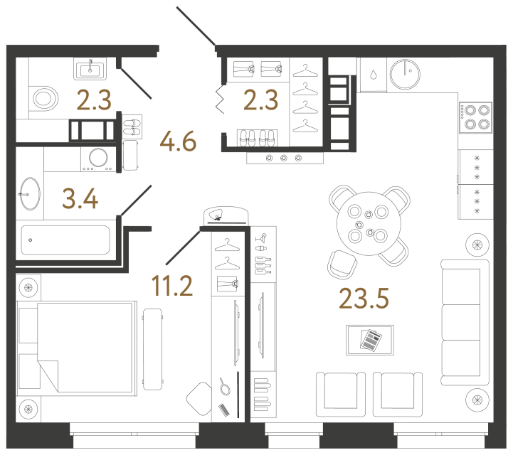 1 комн. квартира, 47.3 м², 11 этаж 