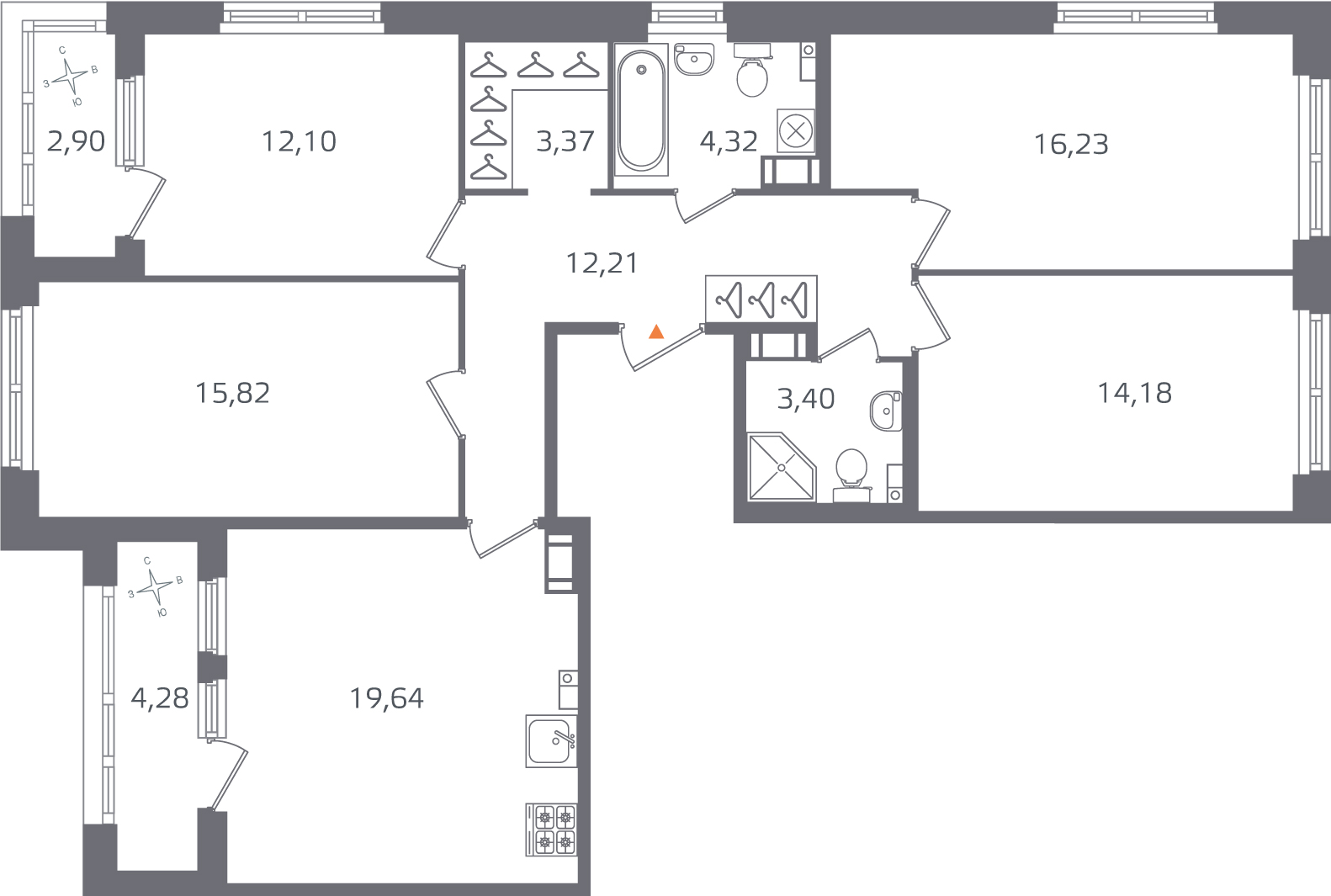 4 комн. квартира, 101.3 м², 5 этаж 