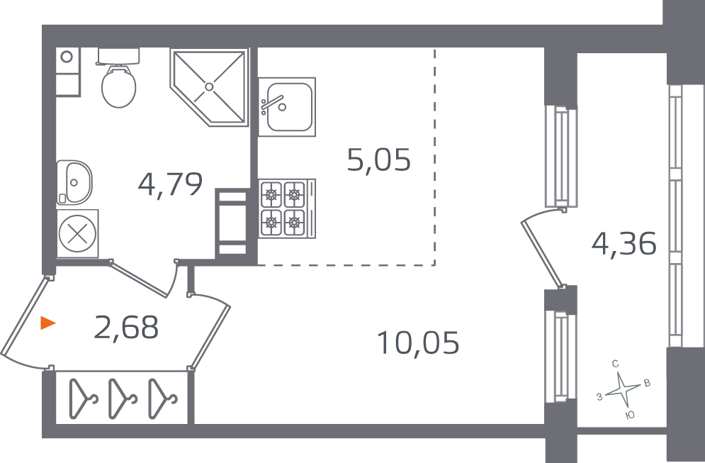студия, 22.6 м², 4 этаж 