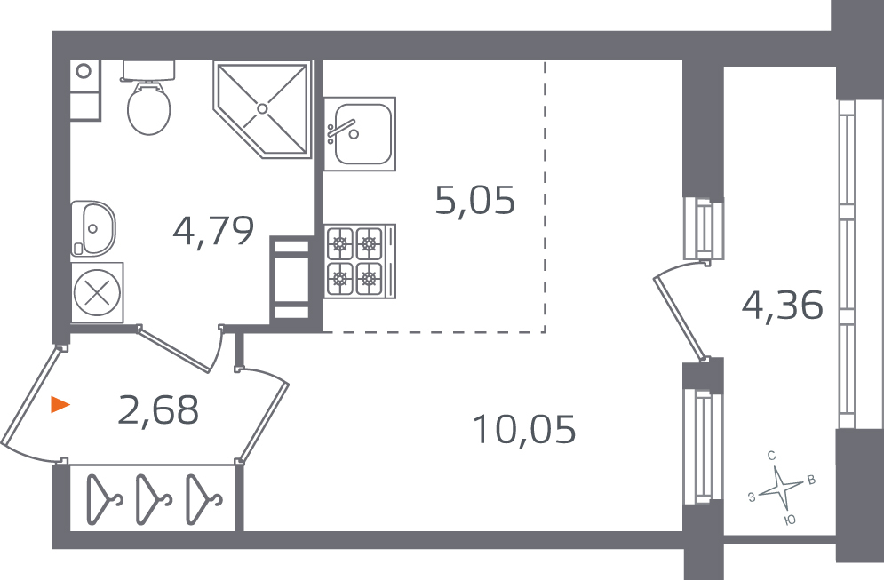 студия, 22.6 м², 11 этаж 