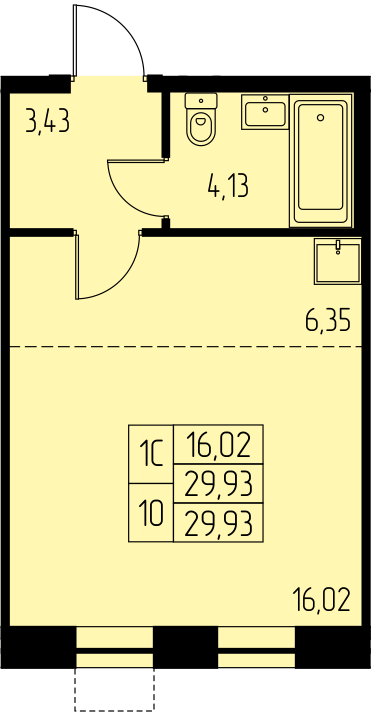 студия, 29.9 м², 7 этаж 