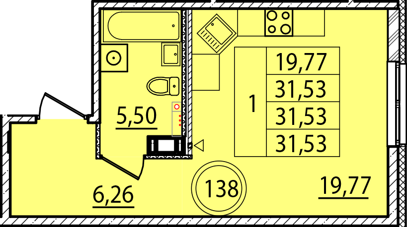 1 комн. квартира, 31.5 м², 2 этаж 