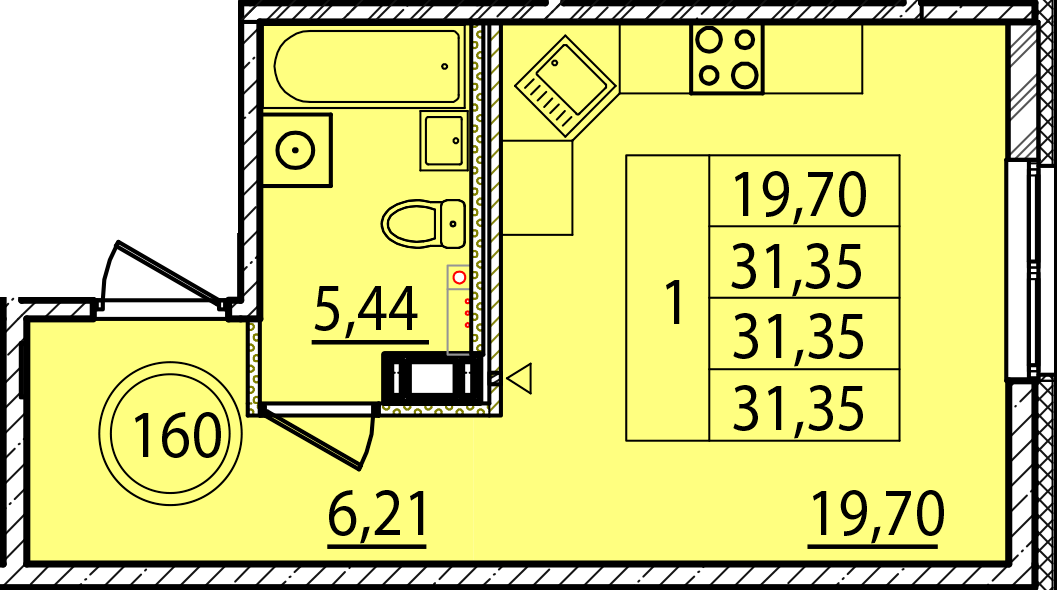 1 комн. квартира, 31.4 м², 4 этаж 