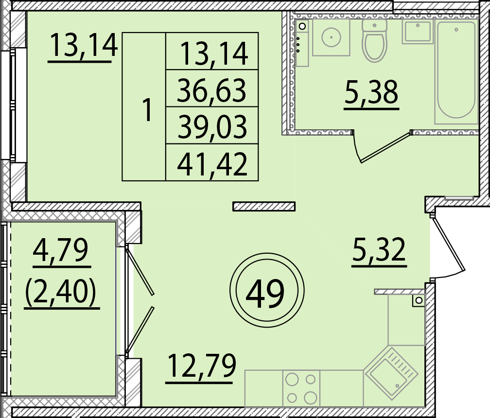 1 комн. квартира, 36.6 м², 1 этаж 