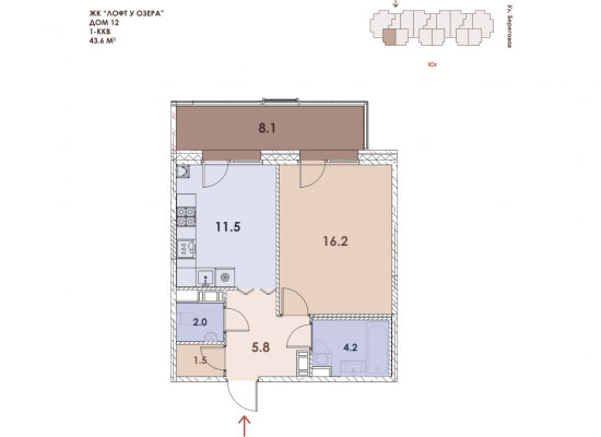 студия, 43.5 м², 2 этаж 