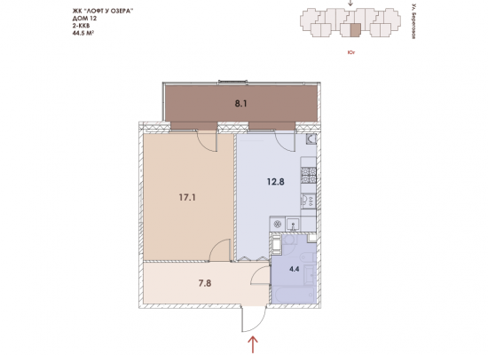 студия, 44.5 м², 3 этаж 