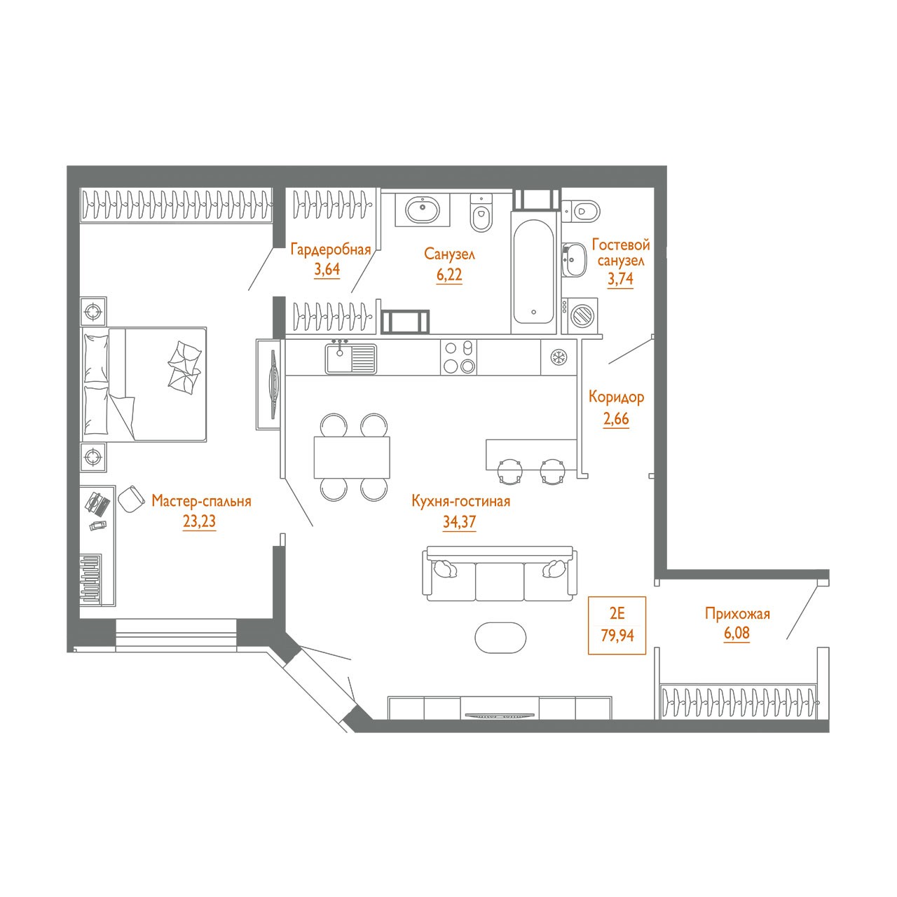 студия, 80.3 м², 7 этаж 