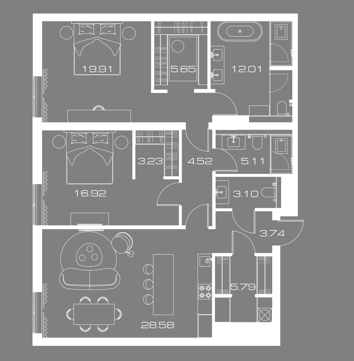 2 комн. квартира, 110.2 м², 6 этаж 