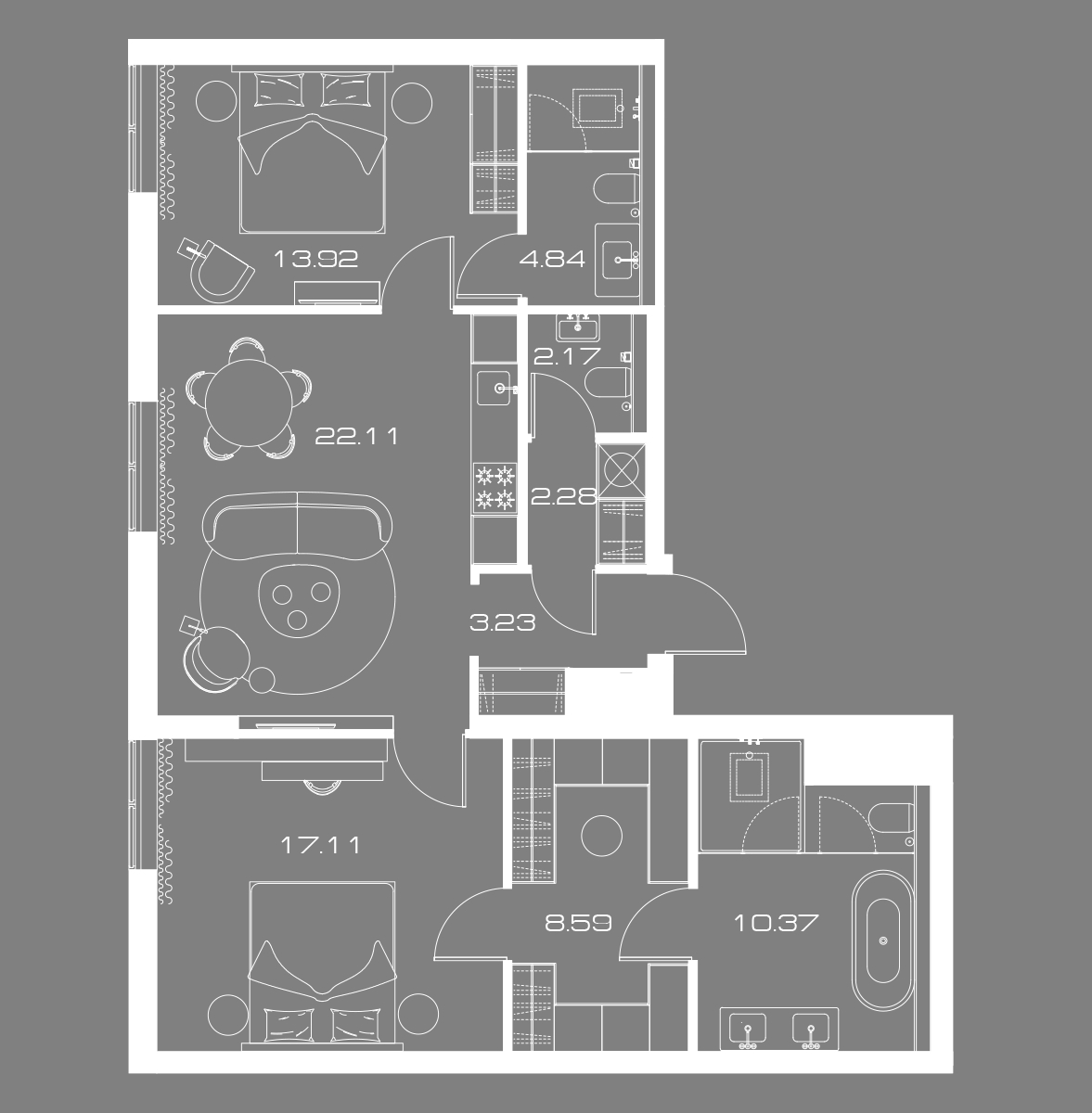 2 комн. квартира, 85.1 м², 9 этаж 