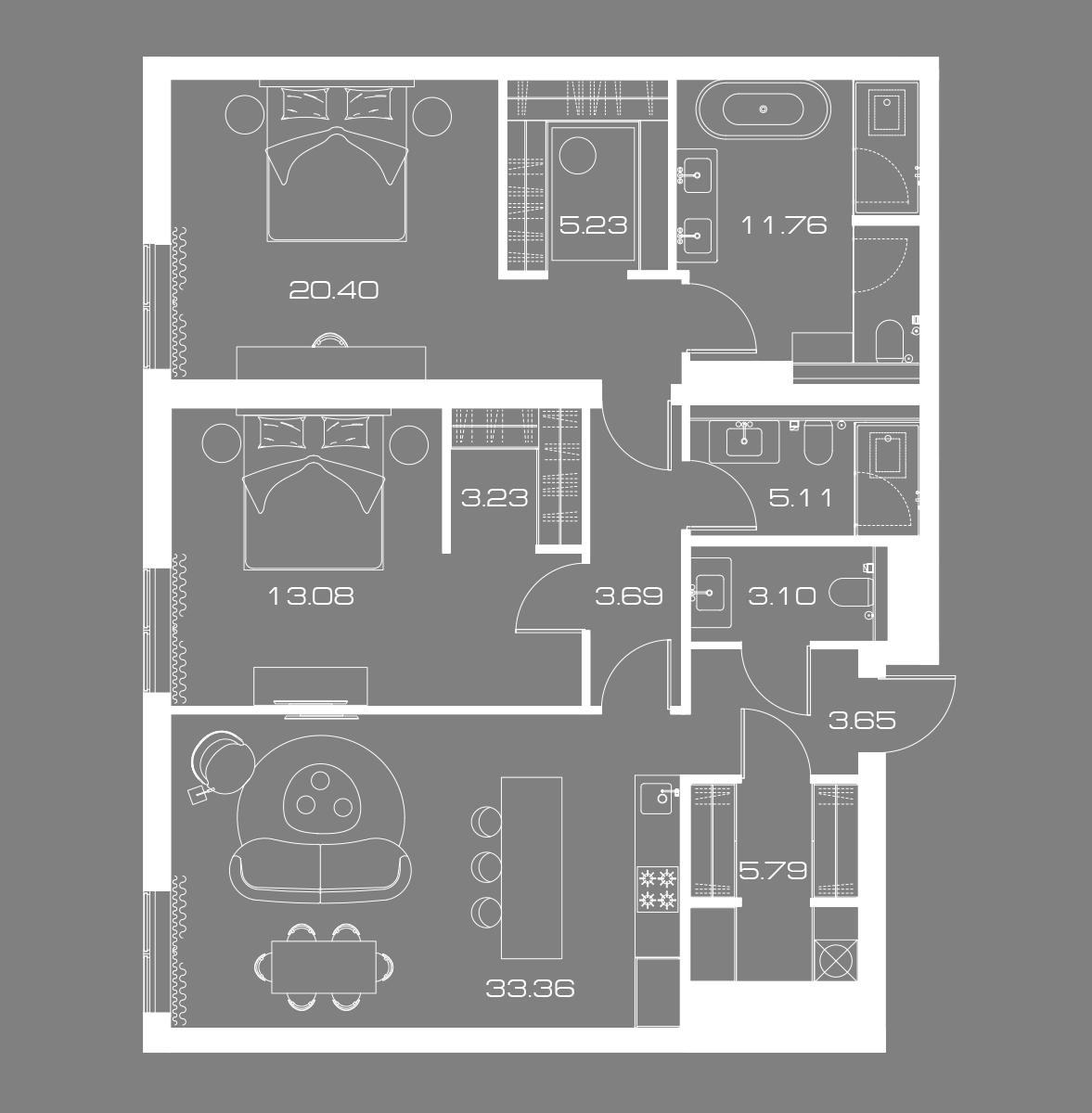 2 комн. квартира, 110.2 м², 10 этаж 