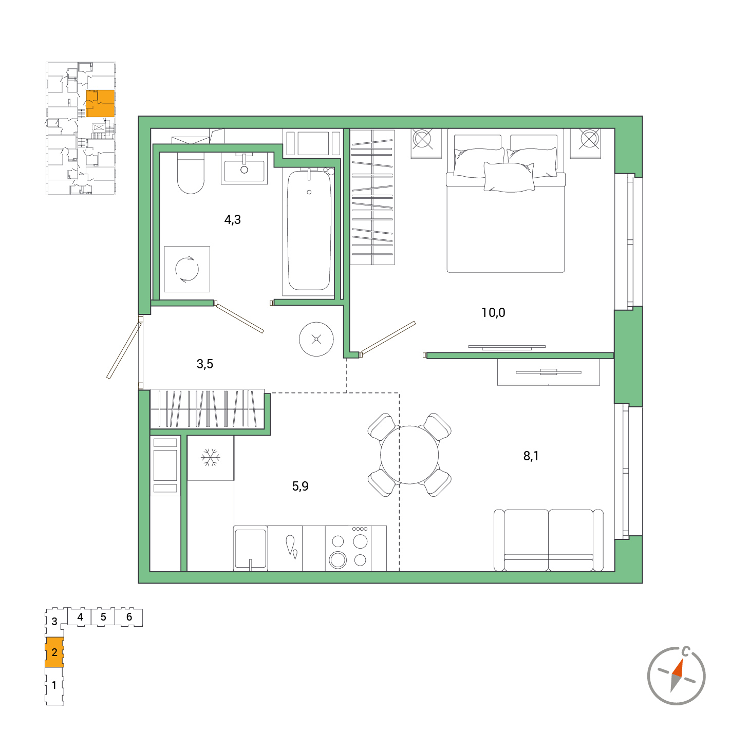 1 комн. квартира, 31.8 м², 1 этаж 
