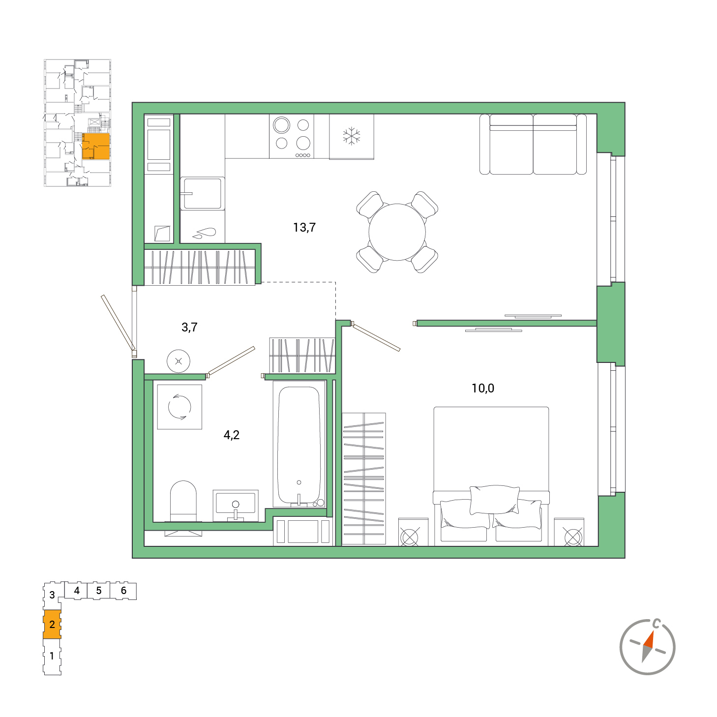 1 комн. квартира, 31.6 м², 1 этаж 