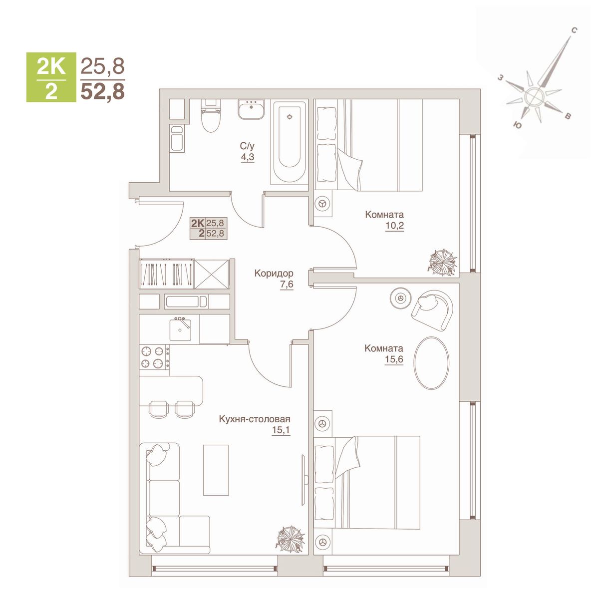 студия, 52.8 м², 3 этаж 