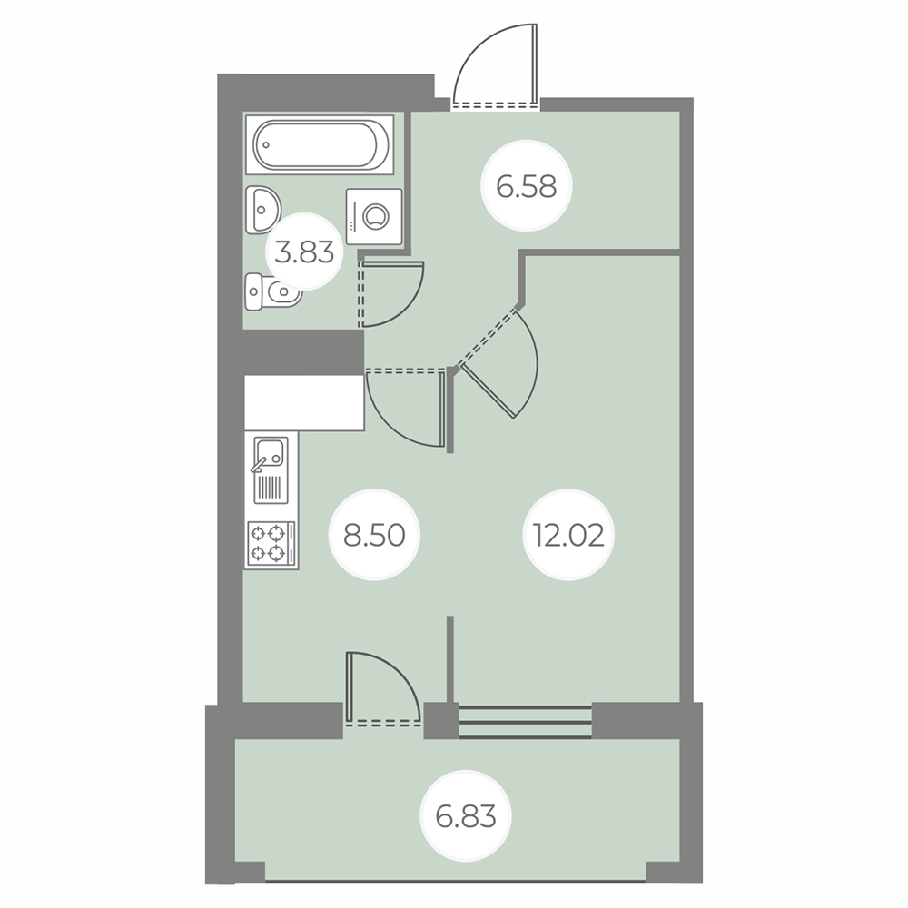 1 комн. квартира, 34.4 м², 4 этаж 