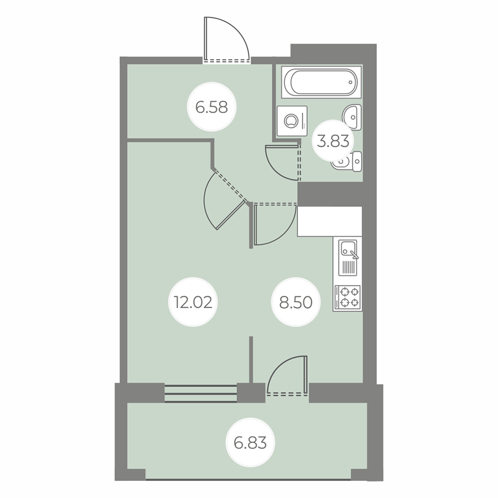 1 комн. квартира, 34.4 м², 2 этаж 