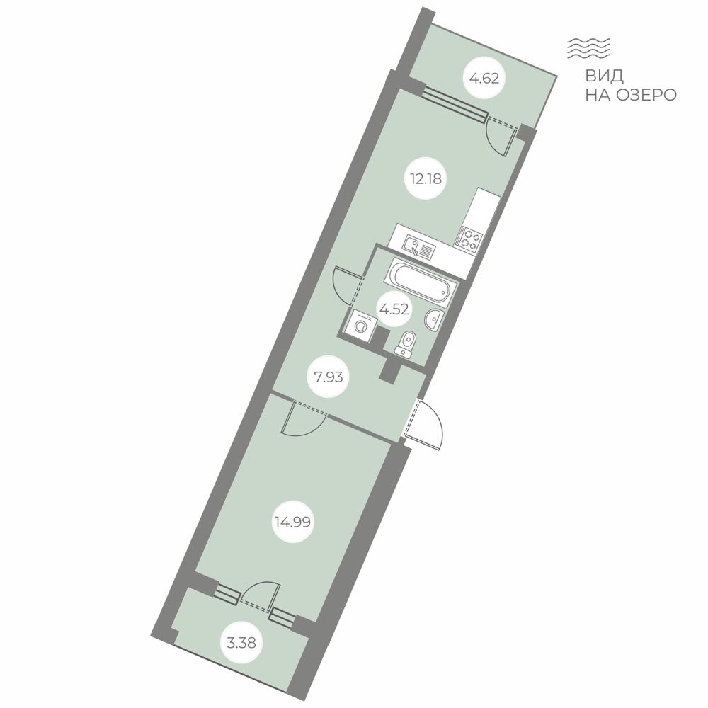 1 комн. квартира, 43.6 м², 1 этаж 