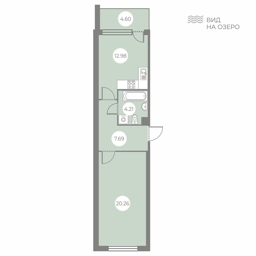 1 комн. квартира, 47.4 м², 1 этаж 