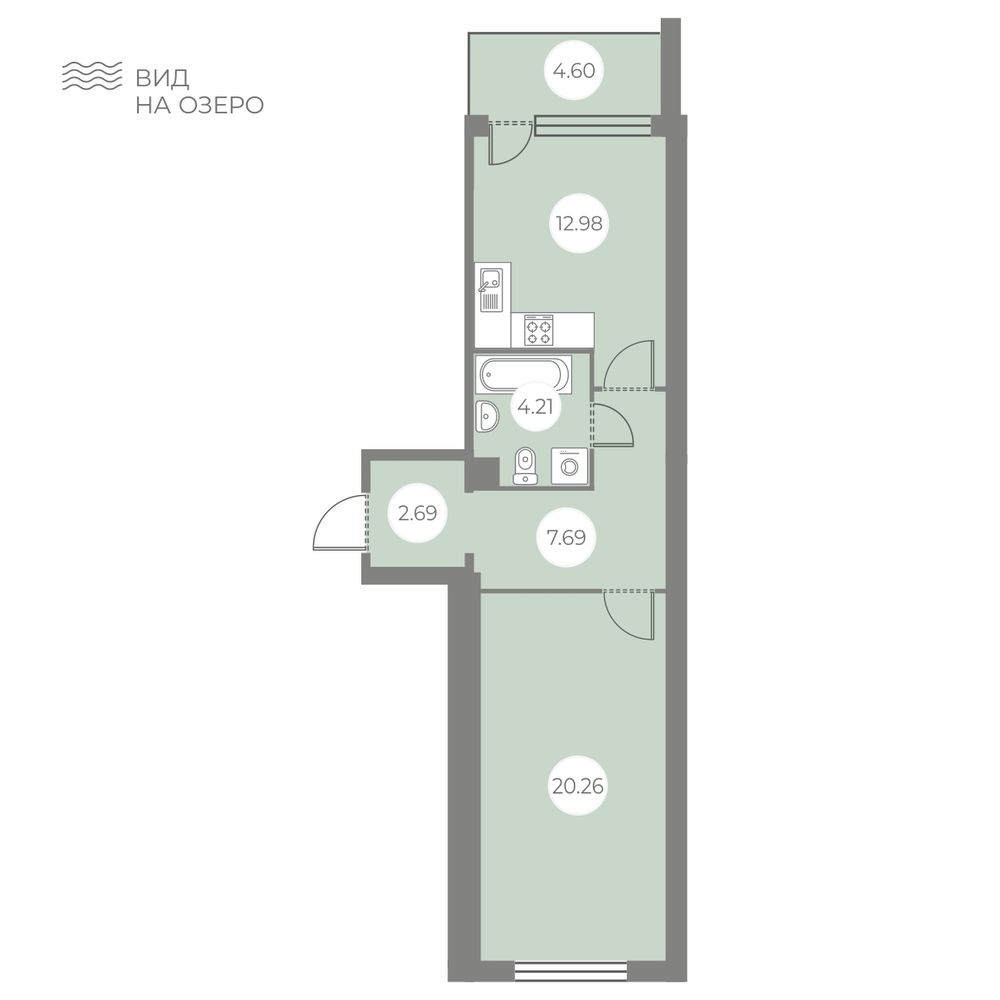 1 комн. квартира, 50.1 м², 1 этаж 